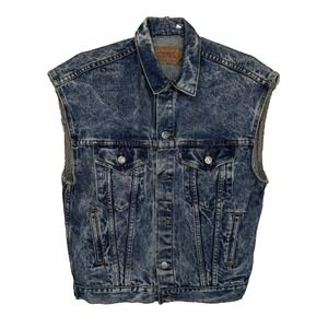 Vintage Levis Trucker Vest Mens Large Blue Acid Wash Faded Denim USA 57508 0209